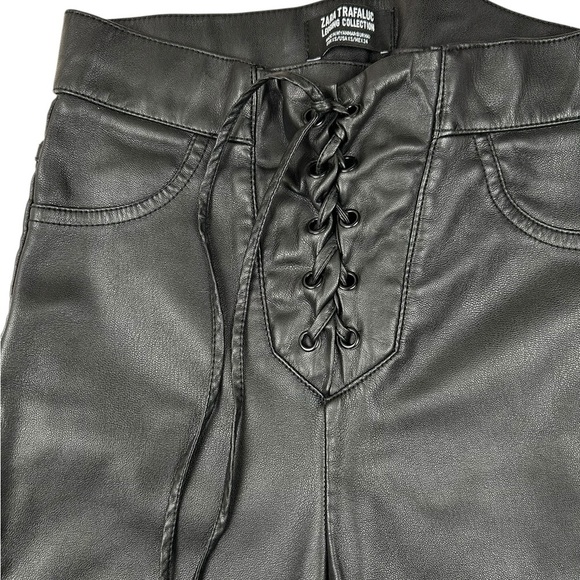 ZARA Trafaluc vegan leather leggings size XS, mid-raise, lace up front Gothic - Picture 7 of 10